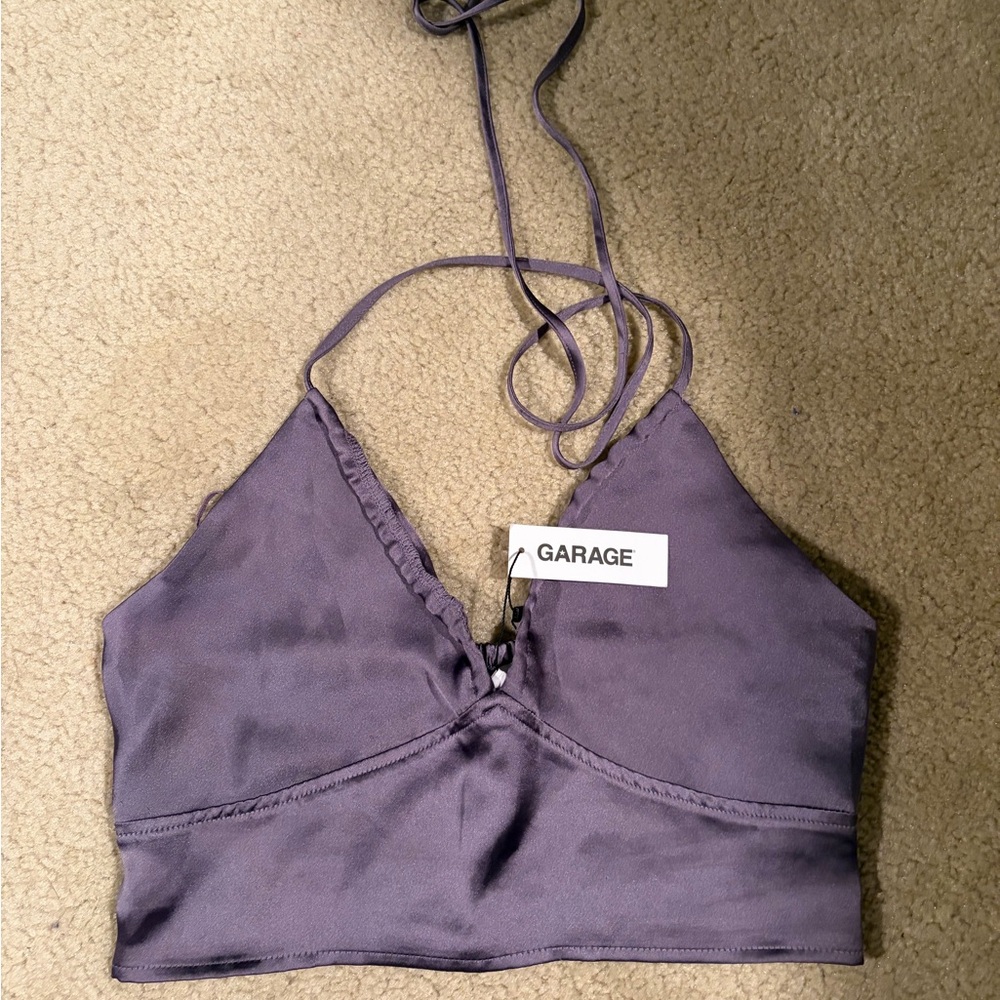 Garage Lavender Satin Halter Crop Top
